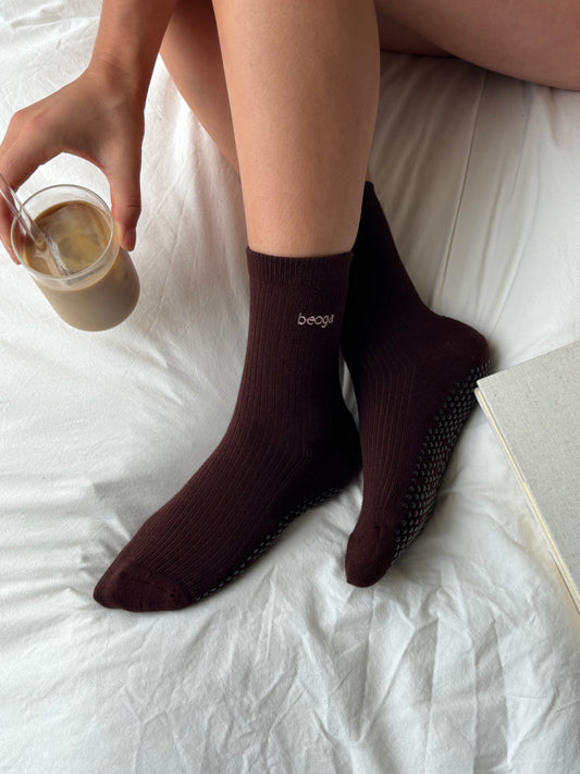 Chocolate Brown Grip Socks