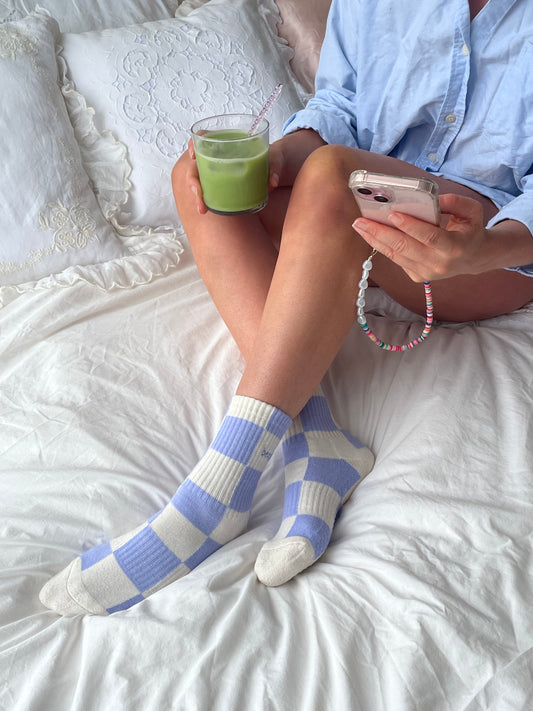 Blue and Cream Grip Socks